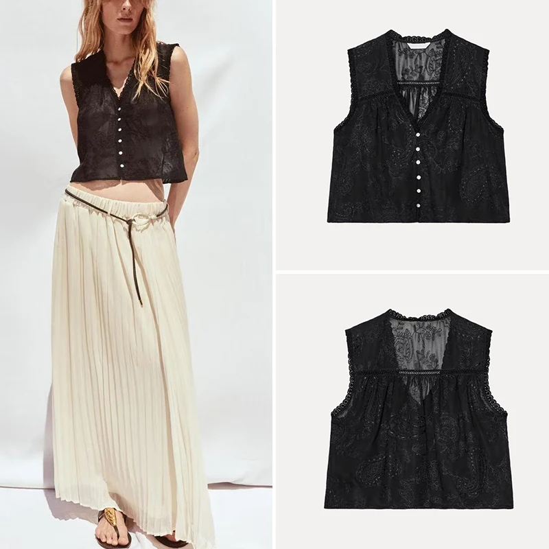 

Vertical Ruffle Decorative Embroidery Women's Sle irt Z Brand Polyester Fiber 00% Summer New Arrival 2025