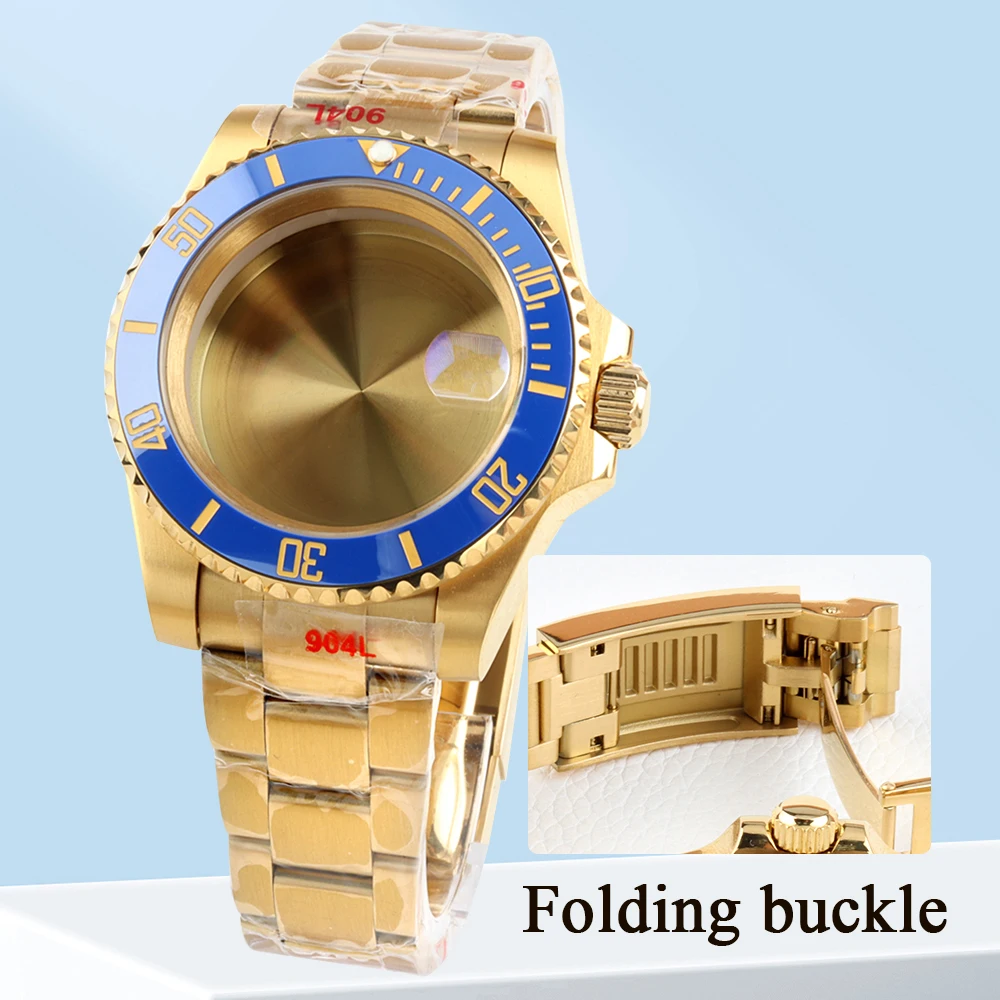 

40mm Gold PVD Watch Case NH35 With Oyster/Jubilee Watchbands Sapphire Glass for Seiko NH34 NH35 NH36 Movement GMT 28.5mm Dial