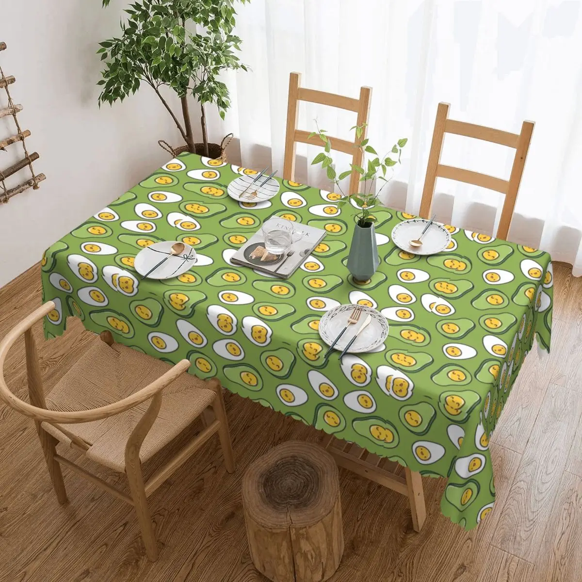 Customized Rectangular Waterproof Oil-Proof Egg And Avocado Fruit Pattern Tablecloth Table Cover 45