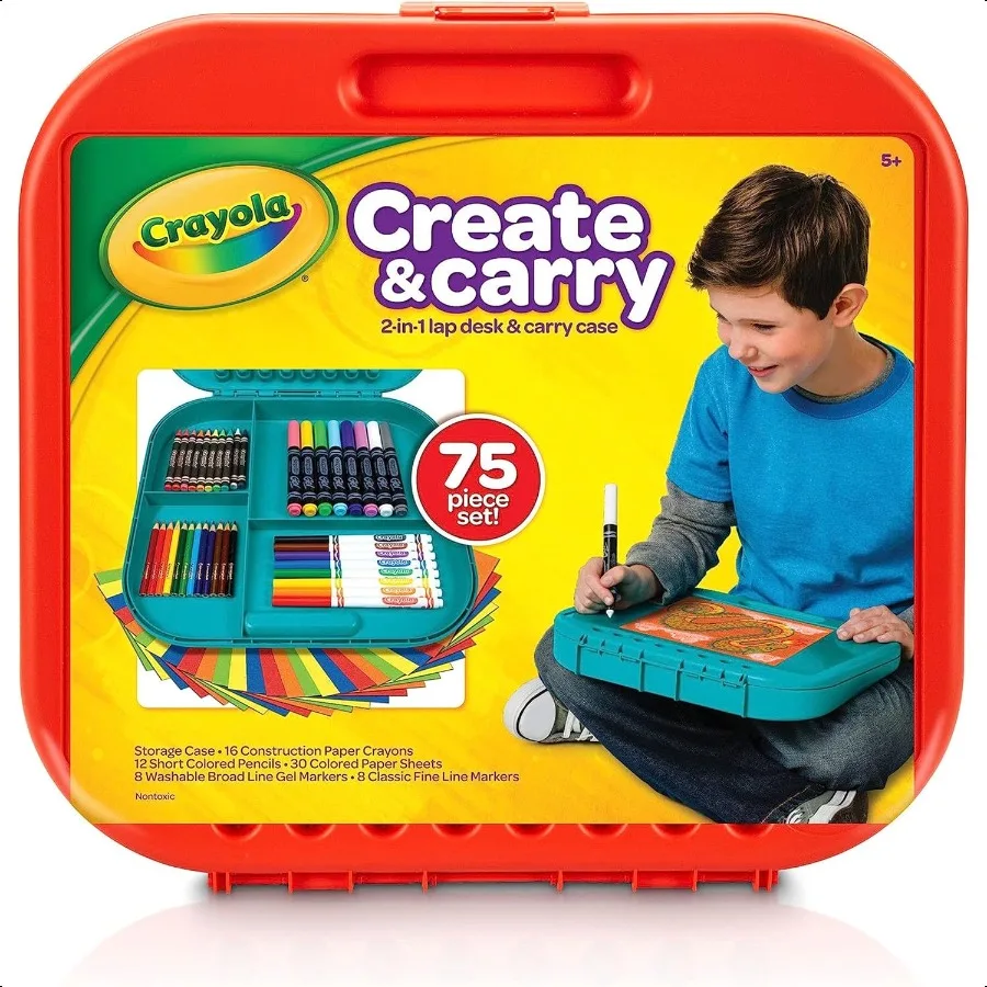 

Create 'N Carry Art Set 75pcs 2in1 Lap Desk Carrying Case Art Kit for Crafts Drawing Coloring plies Travel Gifts for