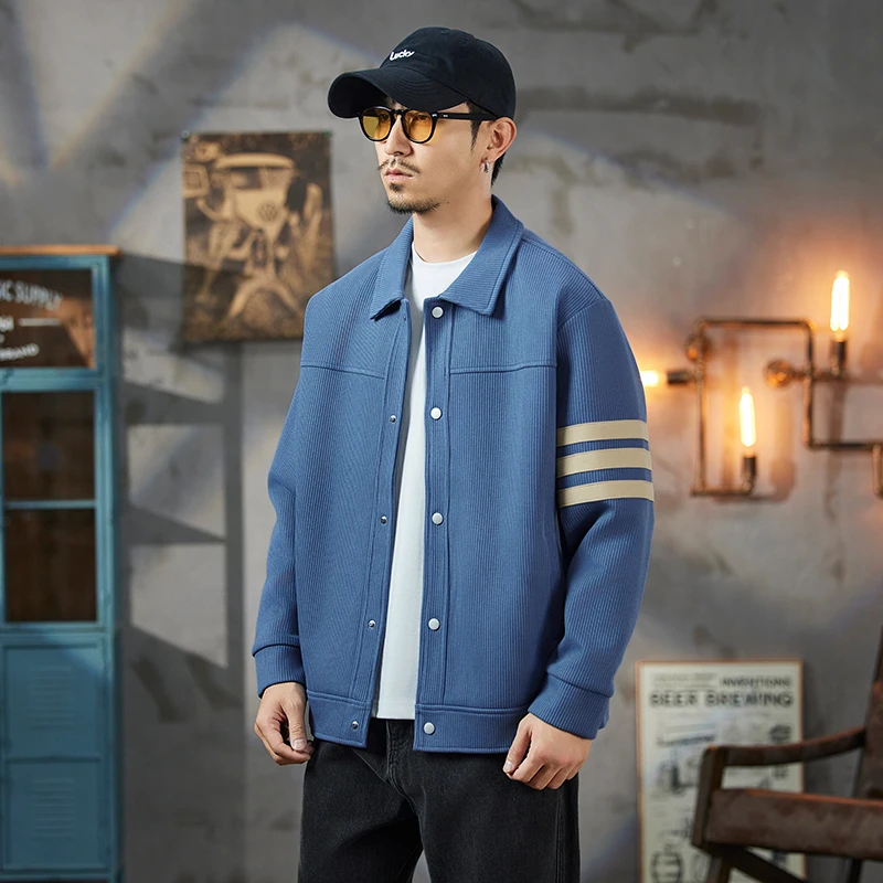 

Мужская повседневная куртка-кардиган на весну-осень 2025: новая модная молодежная модель с отложным воротником, однотонная, приталенная, верхняя одежда размера M