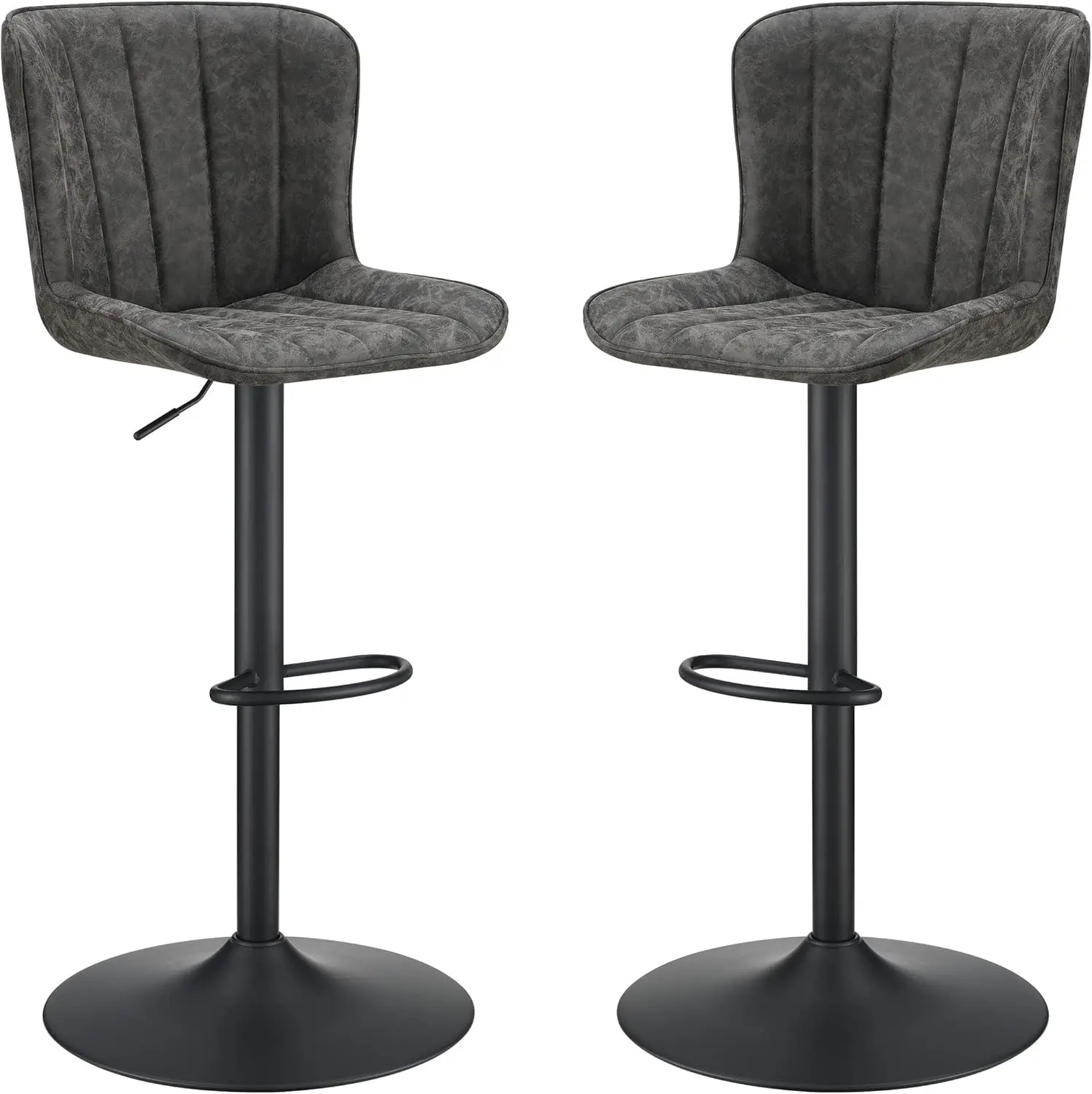 Osp Home Furnishings Kirkdale 2-Pack Height Adjustable Faux Leather Stools With Padded Contour Seats, Charcoal Gray