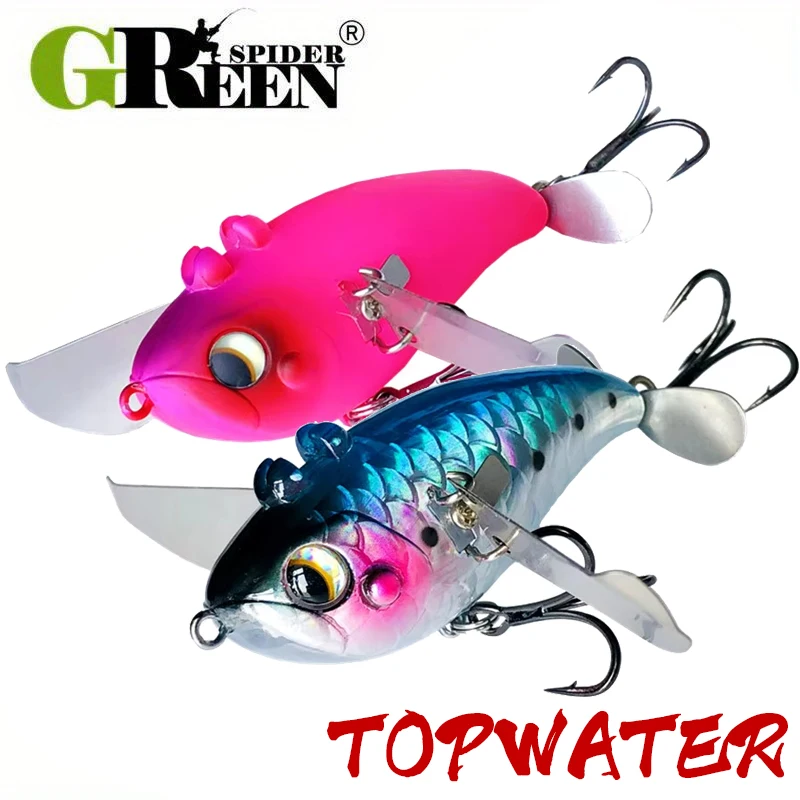 GREENSPIDER 70mm 19g Topwater Popper Angelköder Whopper Plopper Kunststoff Harter Köder Swimbait für Barsch Hecht