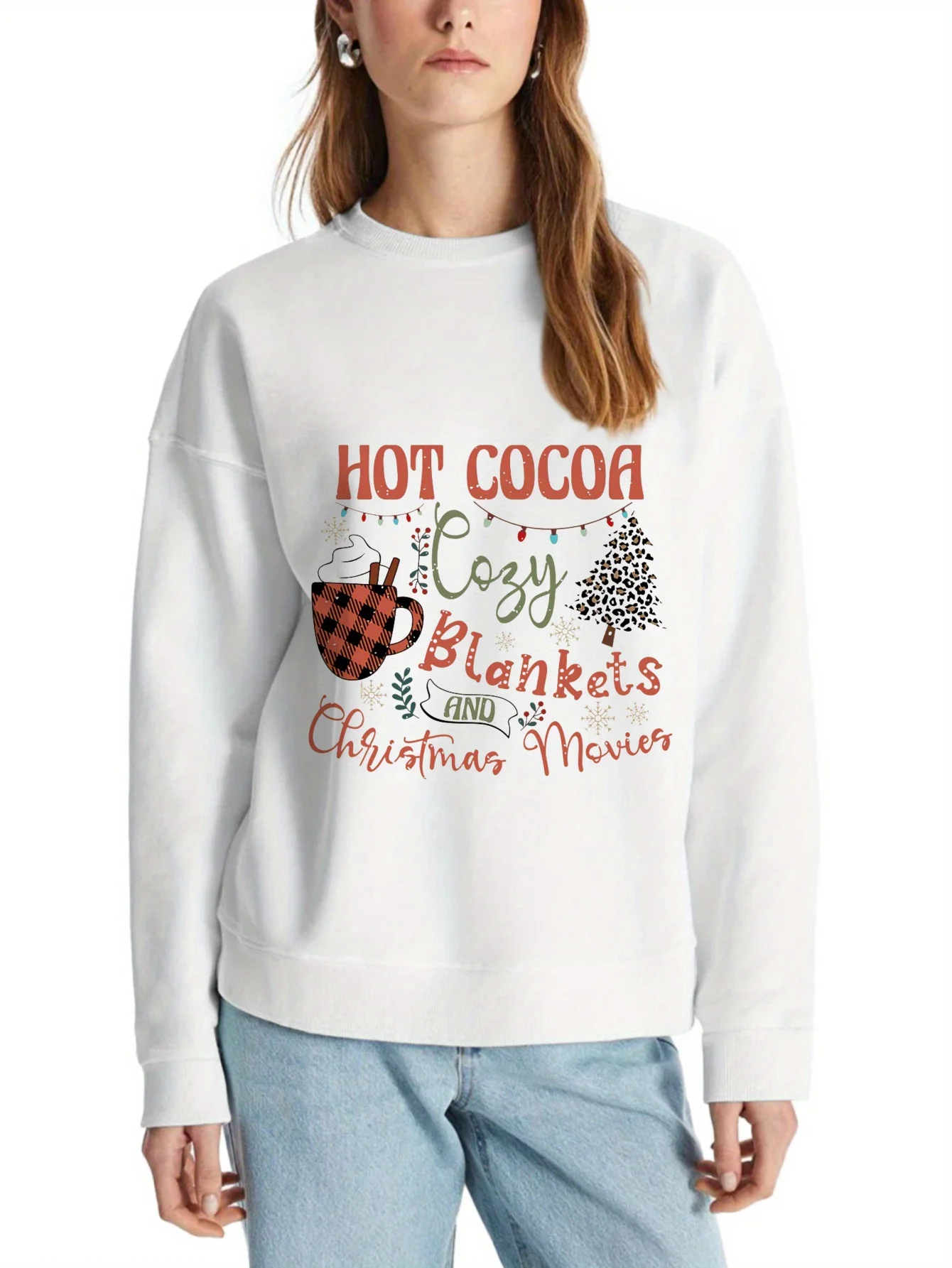 Pull à capuche en Polyester pour femmes, couverture de cacao chaude imprimée à la mode de noël et film de noël, sweat à capuche à col rond, confort d'hiver