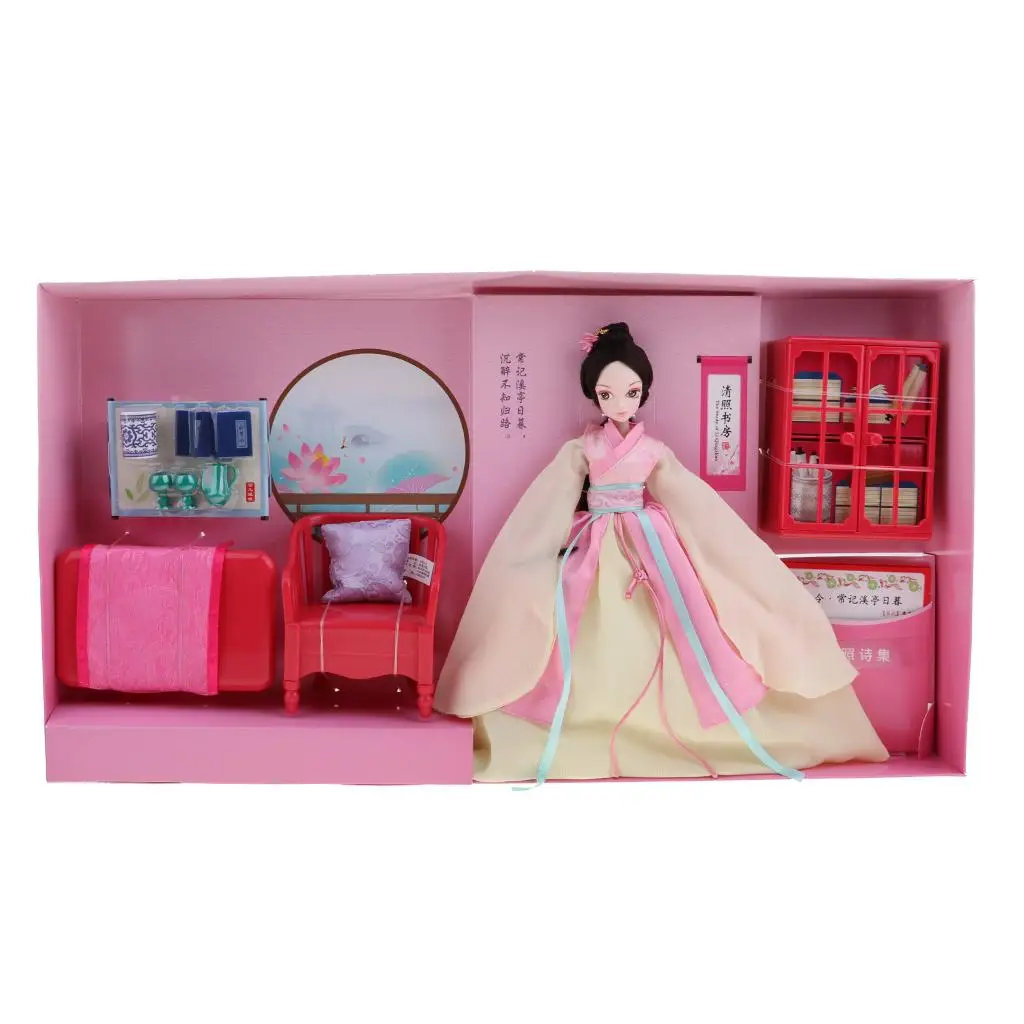 Brinquedo cosplay infantil de 11 polegadas, mini sala de estudo antiga chinesa