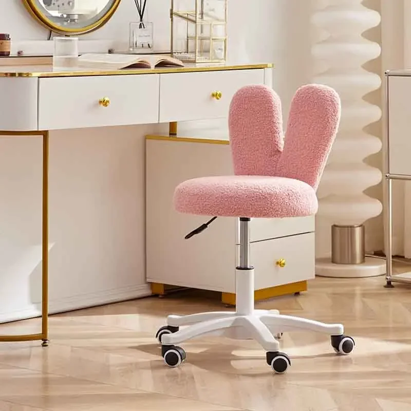 

Nordic Furniture Lamb Velvet Living Room Chairs Bedroom Makeup Stool Rotating Pulley Stool Leisure Seat Elevating