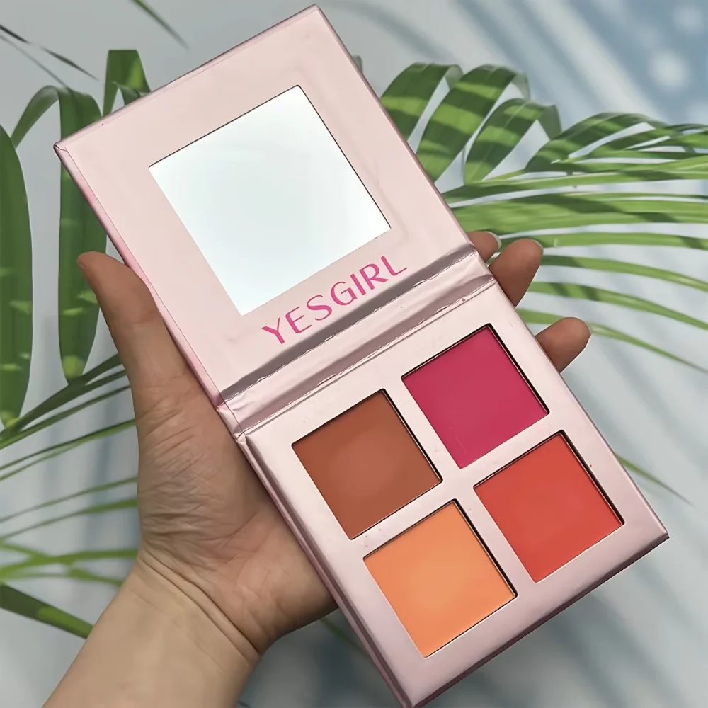 بودرة أحمر خدود غير لامعة بأربعة ألوان، بودرة ضباب ناعمة منخفضة التشبع، أحمر خدود أحمر يضيء هدية عيد الميلاد #5