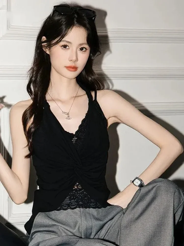 White Lace Patchwork Tanks Women Sexy Sleeveless V Neck Vest Tops Casual Simplicity Print All Match Lady Vest Tops New - Image 2