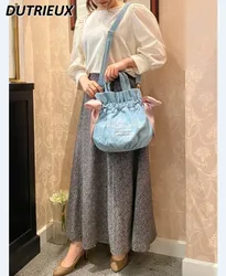 2024 New Japanese Style Denim with Cute Ribbon Bow Crossbody Hand Holding Dual-Use Bag Fashion Casual Handbags for Women