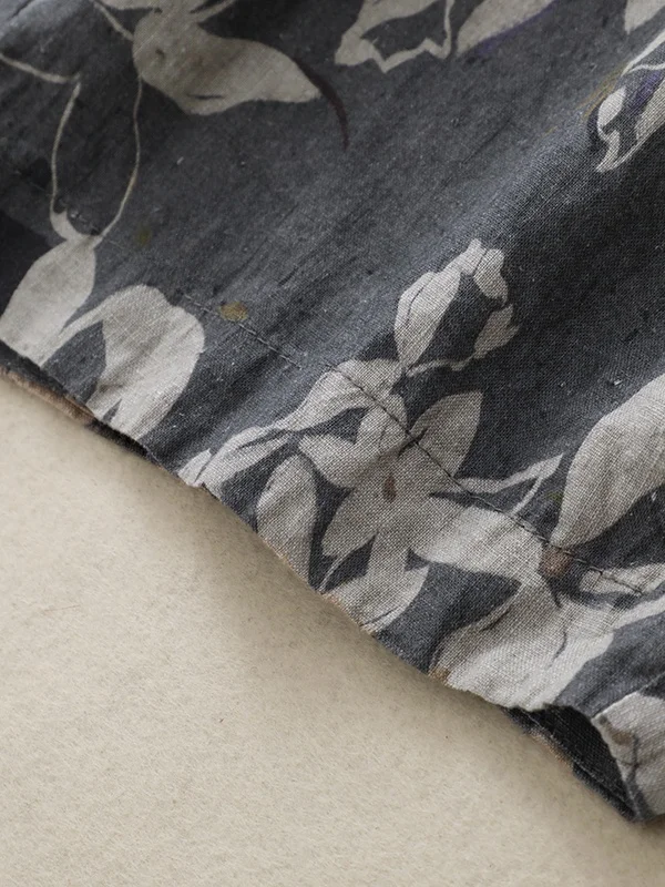 بنطلون واسع الساق من الكتان المطبوع بتصميم عتيق للنساء صيف 2025 جديد بخصر عالٍ ونحيف وفضفاض لإخفاء العيوب بنطلون كاجوال #4