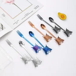 304 Stainless steel butterfly creative spoon and fork can hang coffee spoon gift spoon gold-plated dessert fork fruit fork