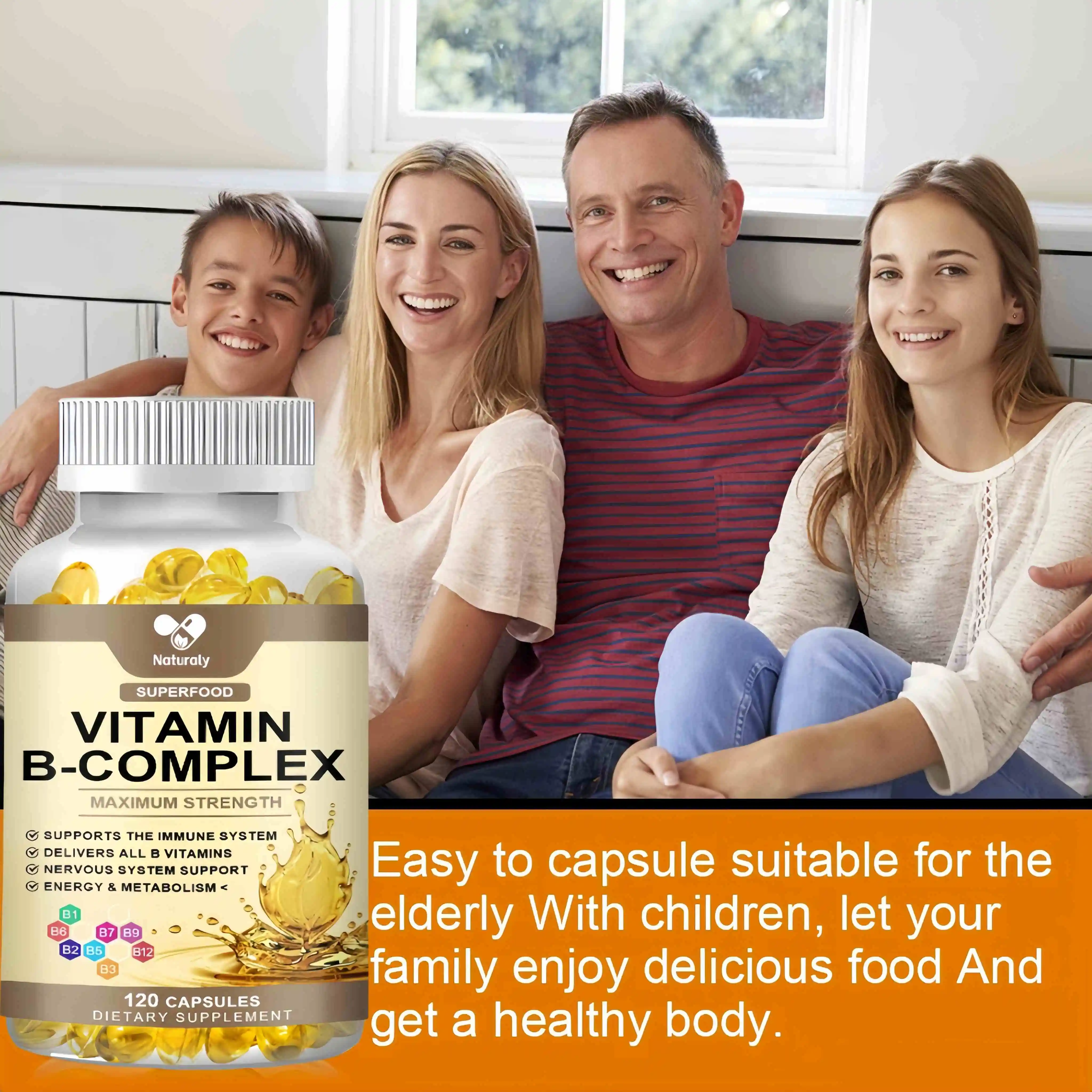 Vitamin B Complex Supplements B12 B1 B2 B3 B5 B6 Relieve Fatigue &Stress,Improve Digestion,Better Mood Support, Immune Capsules