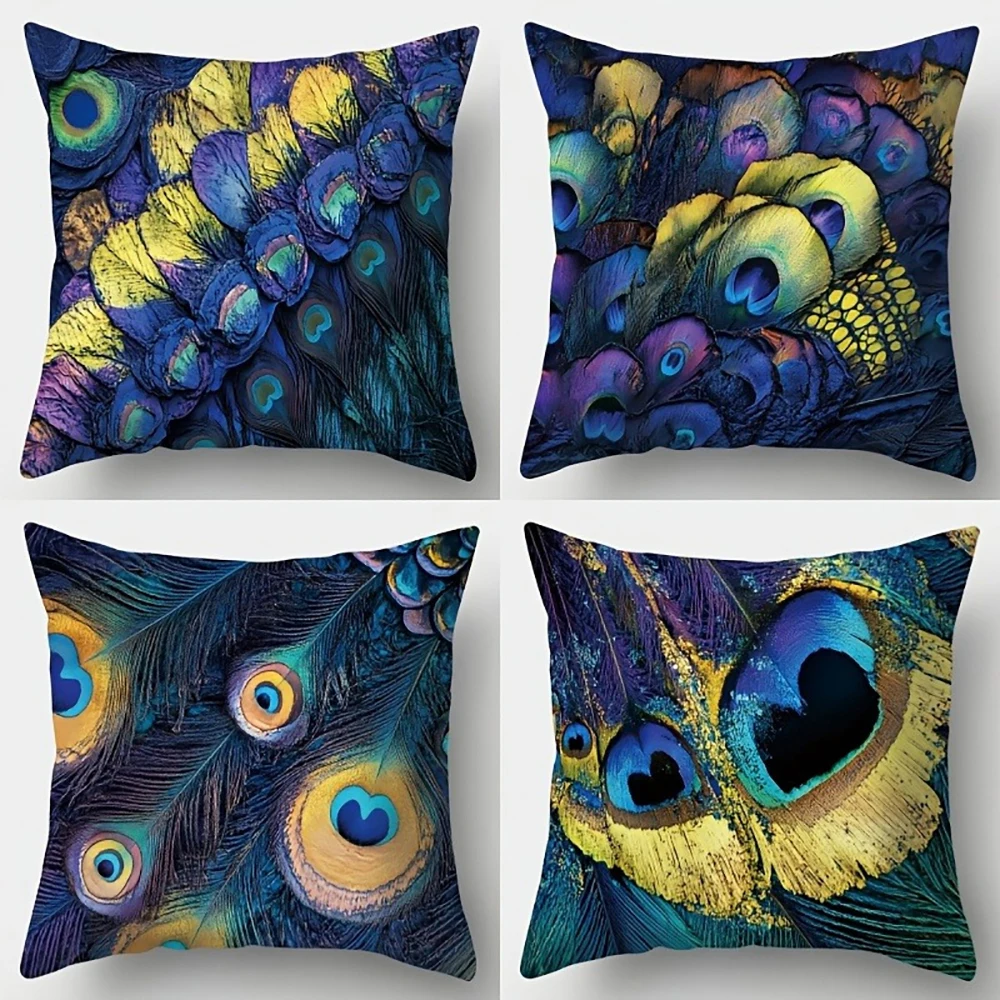 

Colorful Peacock Feather Pattern PillowcaseSuitable for sofa car bedroom decorative cushion cover pillow cover