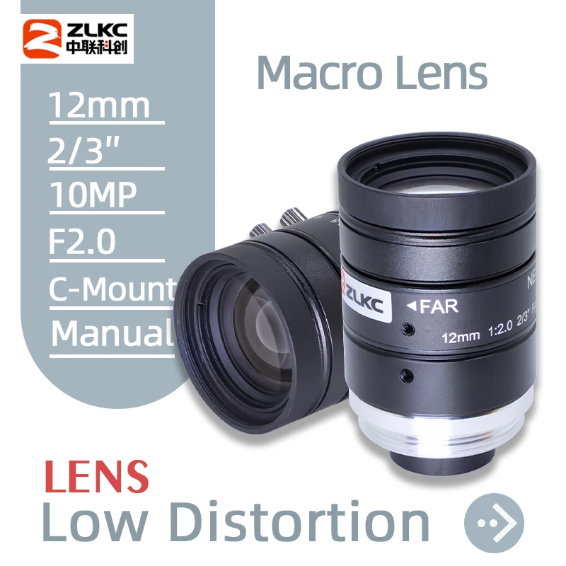 

ZLKC 12mm Fixed Focal Length C Mount Lens 10MP 2/3 Inch Aperture Manual Iris F2.0 FA Macro Lens Low Distortion HD Machine Vision