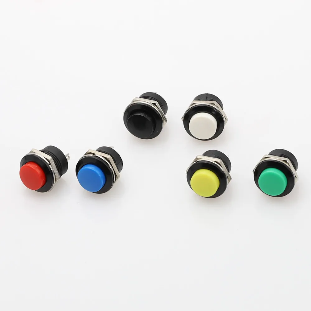 6 pcs R13-507 Momentary SPST NO Red Black White Yellow Green Blue Round Cap Push Button Switch AC 6A/125V 3A/250V 6color