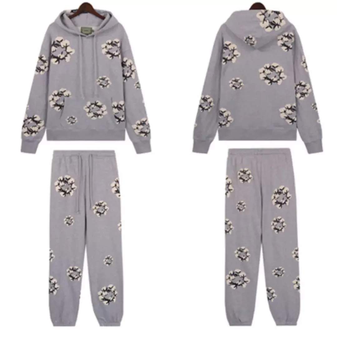 DENIM TEARS Cotton Foam Printed American Hoodie, Hoodie, Pants, Casual Set, Trendy Men's and Women's Hoodies