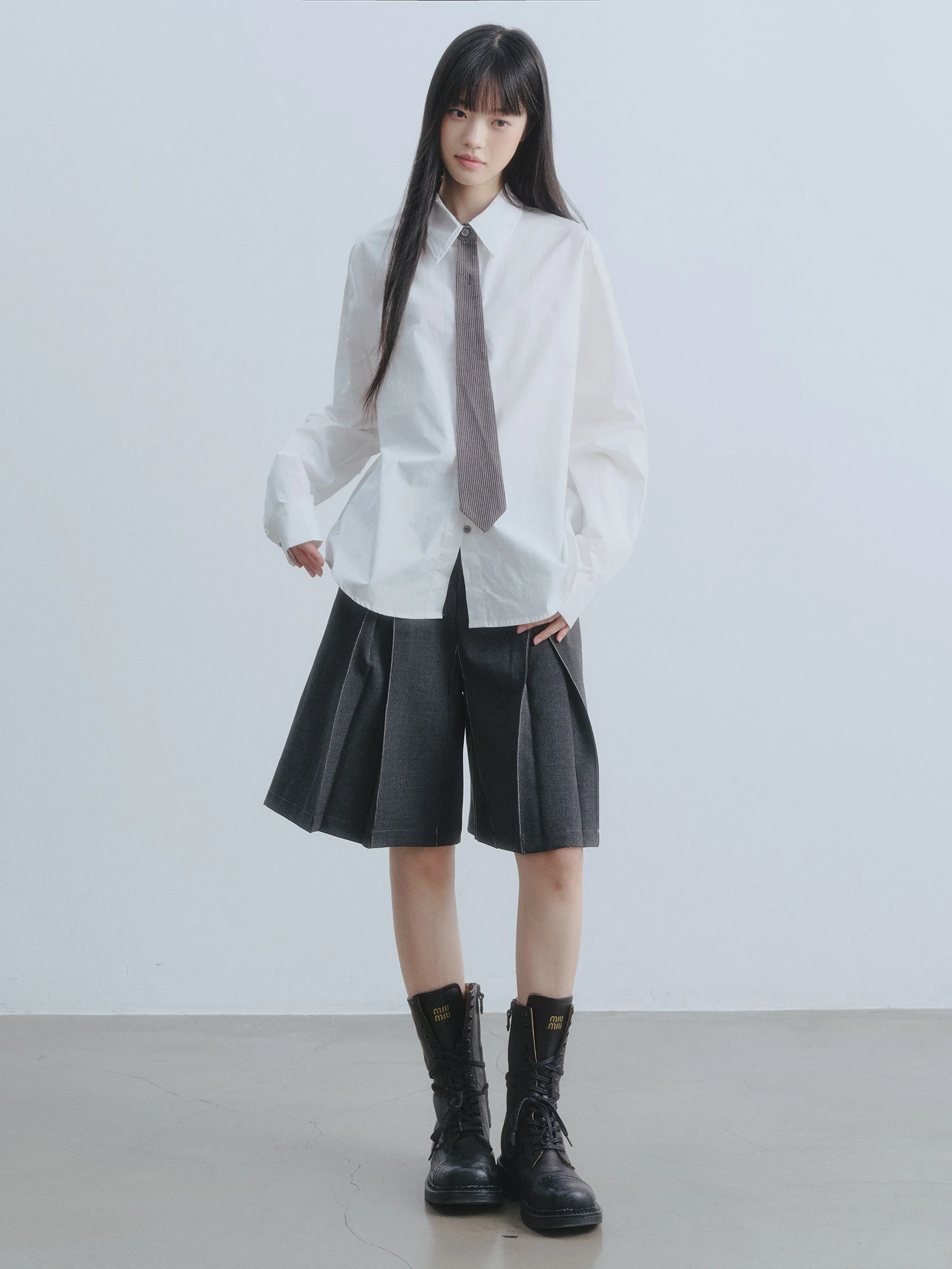 

Dirl Academy Spring 2026 Simple Versatile Design College Sle Tie White Long Sve irt Women's Premium Cotton Casual Wear