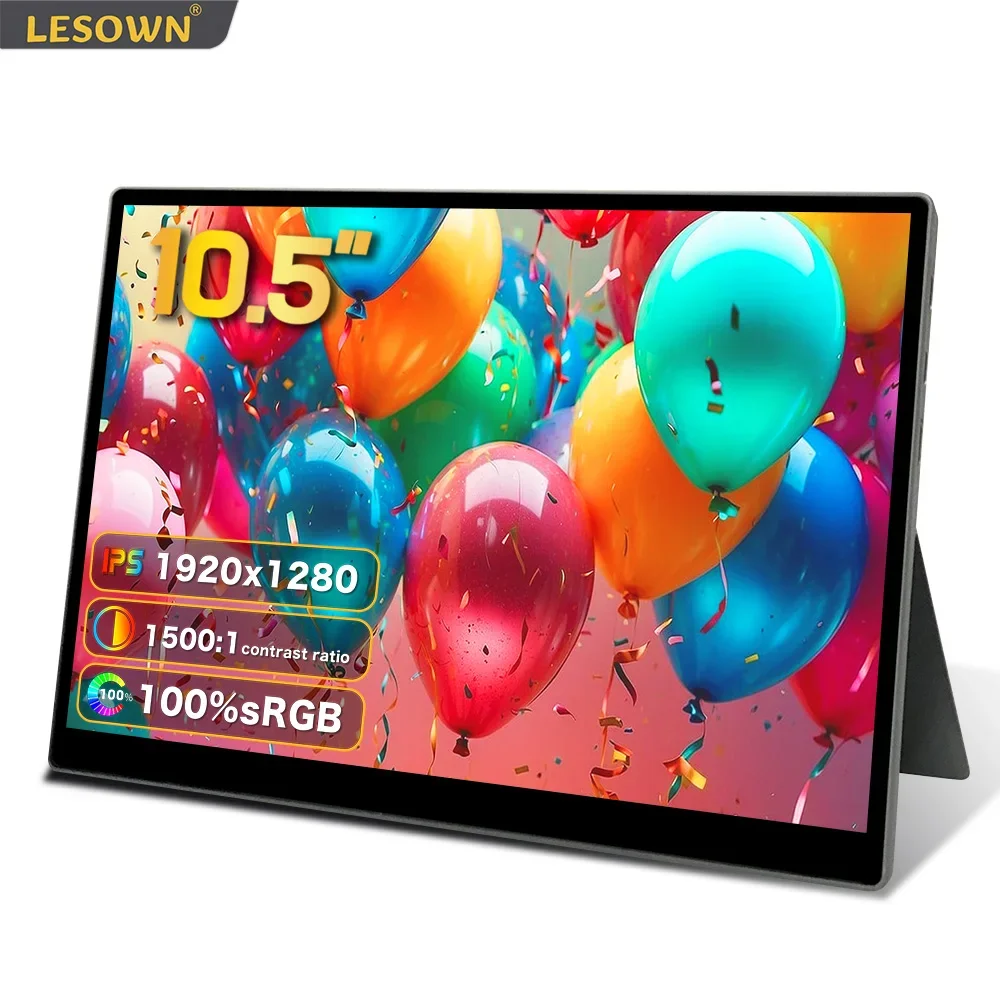 

LESOWN 10.5 inch 1920x1280P 100%sRGB IPS 10-Point Capacitive Touchscreen Small USB-C HDMI Monitor for Smartphone Switch PC