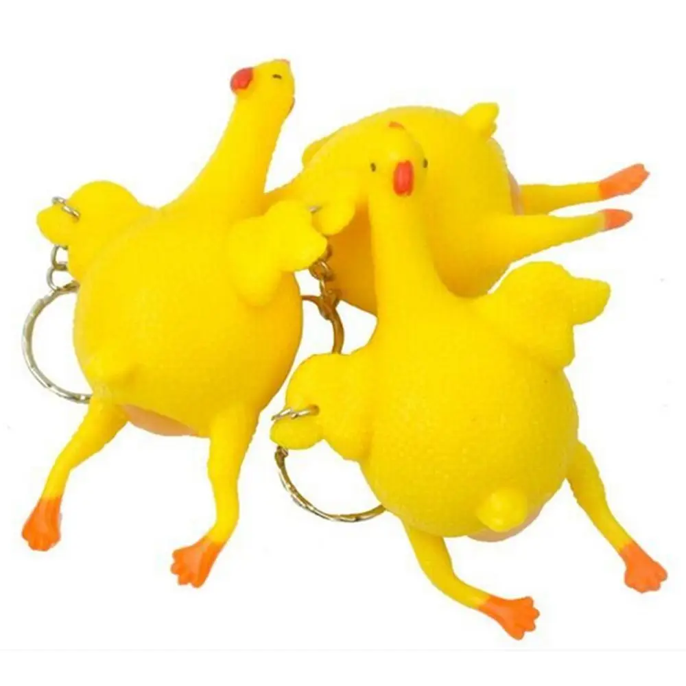 Crowded Yellow Squeeze Spoof Novelty Gadgets Pranks Halloween Gift Keychain Chickens Lay Eggs Funny Vent Toys