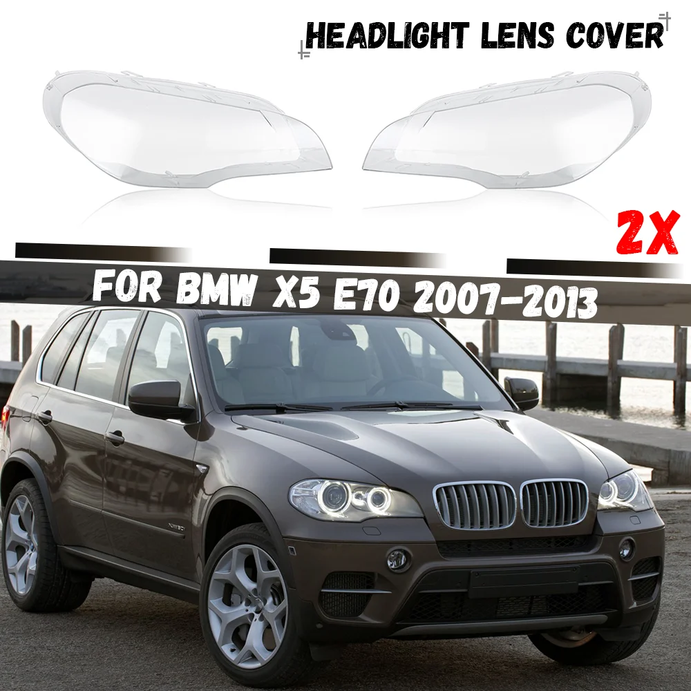 

Pair Car Front Headlight Lens Cover For BMW X5 E70 2007-2013 Transparent Lampshade Headlamp Cover Clear Shell