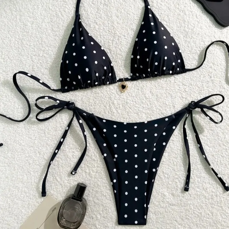 Sexy Bikini Set Black White Polka Dot 2 Piece Swimsuit for Women American Style Beach Bikini - Image 2