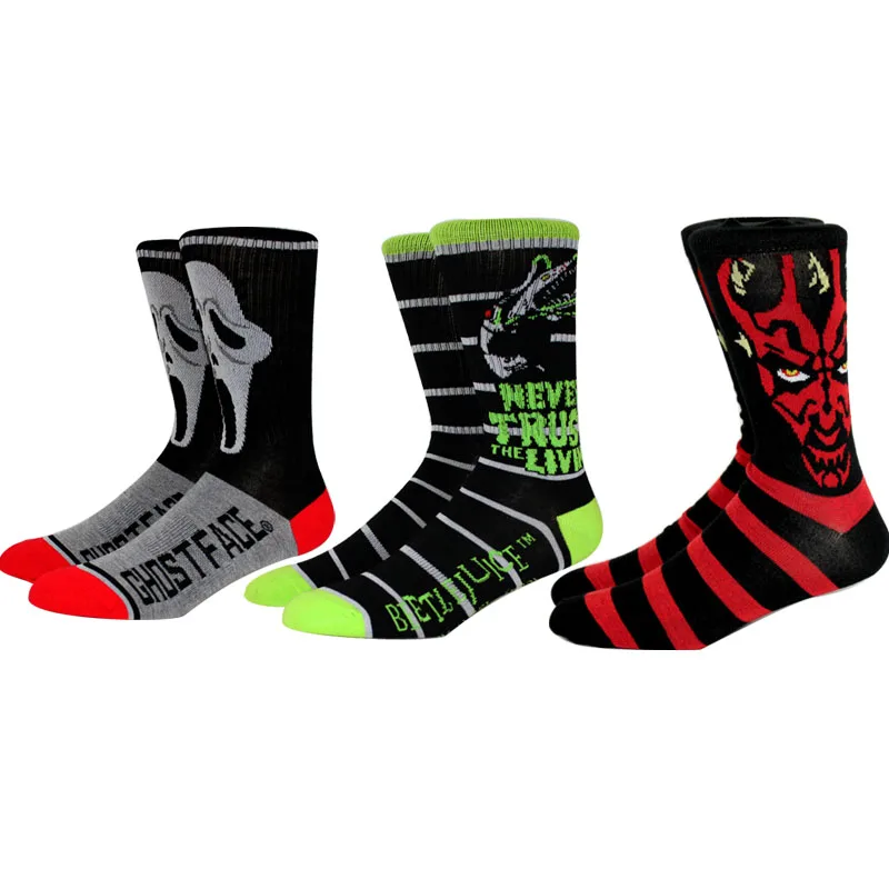 3 Pairs New Fashion Anime Men\'s Socks Creative terror Crew Cotton Long Socks Cosplay Halloween Funny skateboard Women Socks