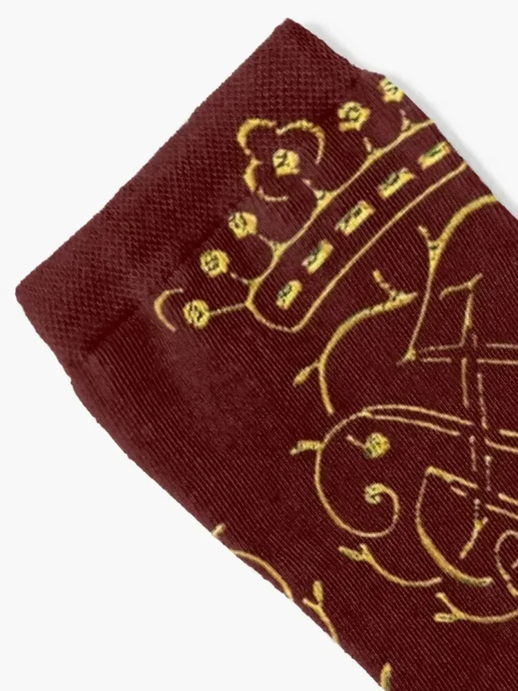 Johann Sebastian Bach..gold on gark red Monogram Socks sports stockings retro cartoon sheer Socks For Women Men's