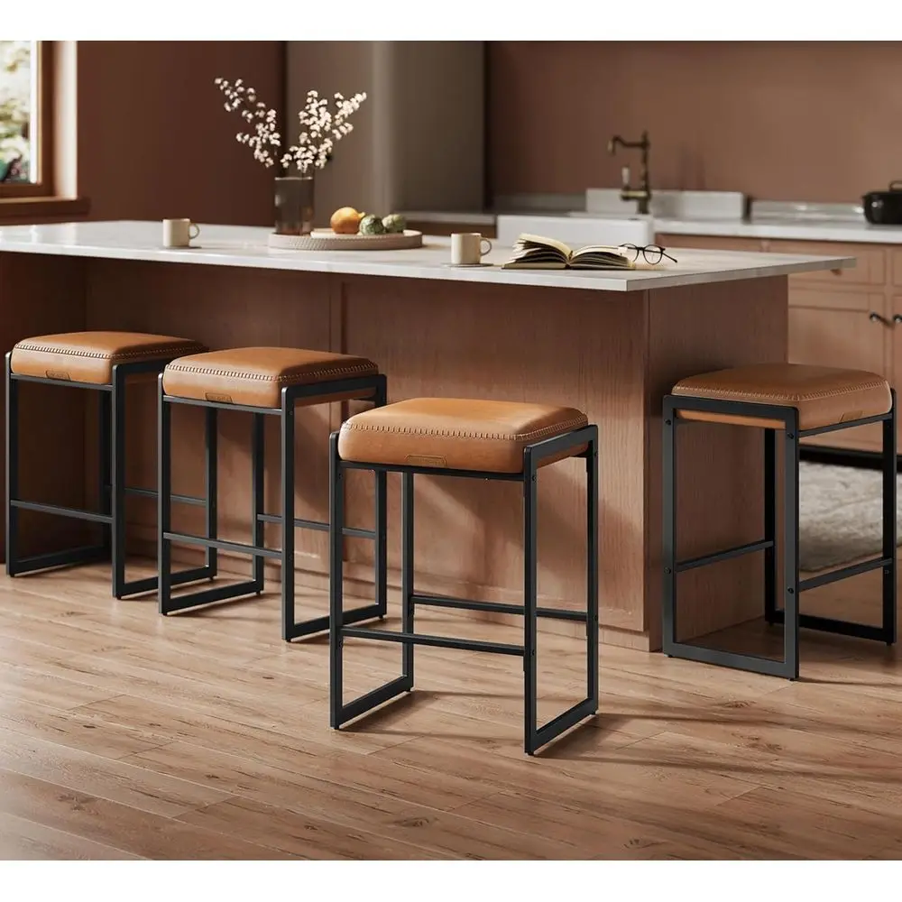 

EKHO Collection - Bar Stools Set o 4, Counter Height Bar Stools, Synthetic Leather with Stitching, -Century ern Counter Stools,