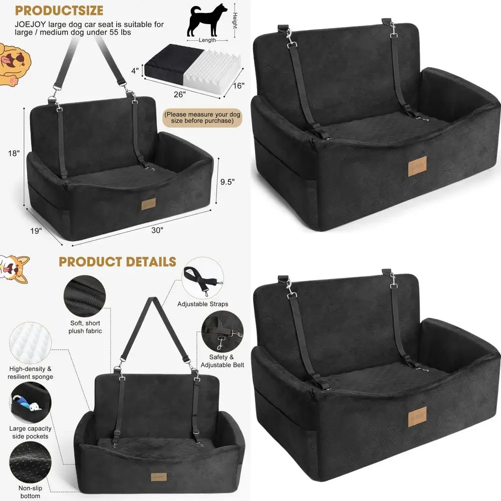 

Подушка-бустер для собак из пены с эффектом памяти для маленьких и средних пород (до 25 кг) с моющимся чехлом и ремнями безопасности