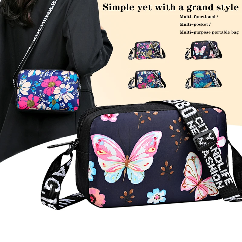 BohoStyle Colorful Botanical Pattern Crossbody Bag Stylish Zipper Small Sling Purse for Outdoor Shopping Streetwear Commute