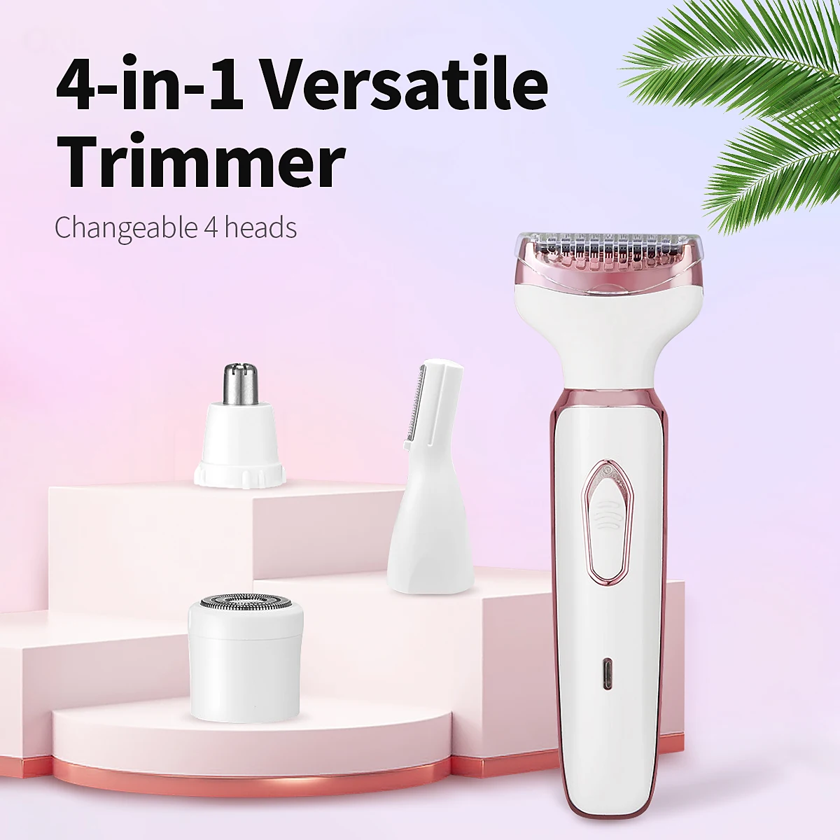 ماكينة إزالة الشعر الكهربائية 4 في 1 للنساء، ماكينة إزالة الشعر الرطبة/الجافة القابلة لإعادة الشحن للساقين والذراعين وخط بيكيني تحت الإبط