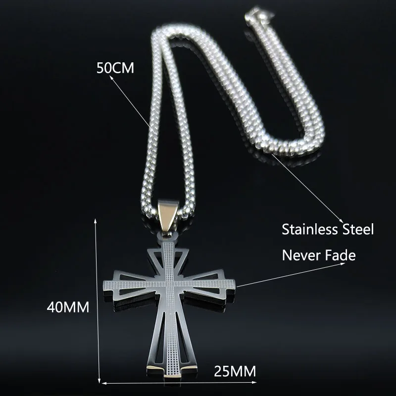 Fashion Big Long Cross Stainless Steel Necklaces Pendants for Men Silver Color Necklace Jewerly cadenas para hombre N1165S07