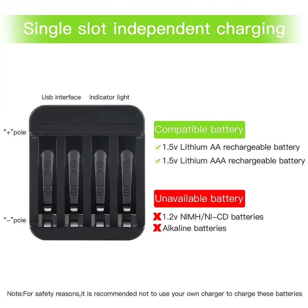 Soshine 1.5V AA Lithium Rechargeable Battery with Charger 1.5V 2A 3300mwh Lithium Li-ion Battery for Toys Remote Control Camera
