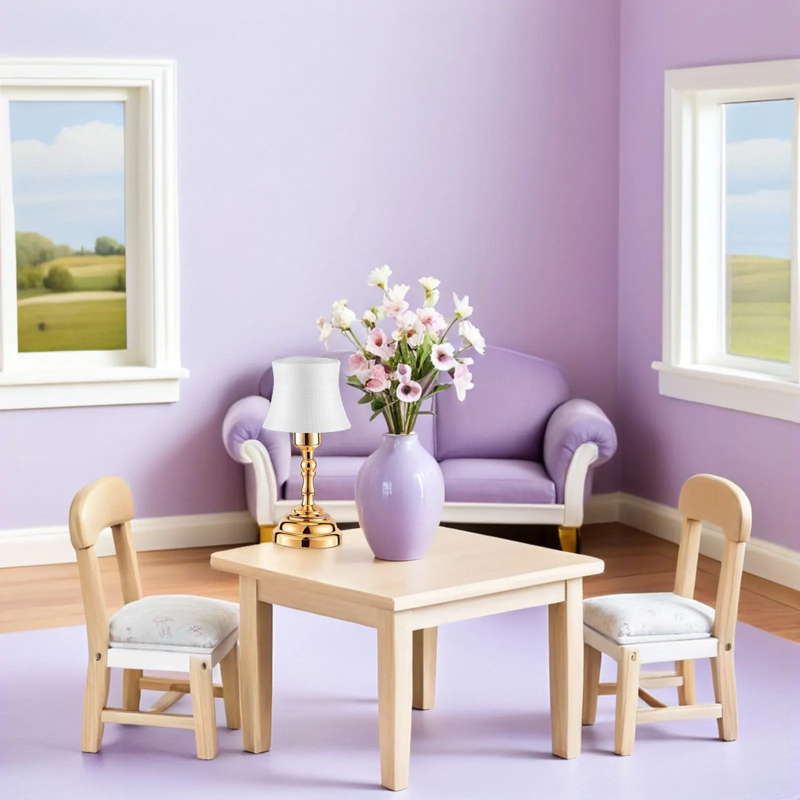 

Миниатюрная лампа 1:12 - Белая металлическая светодиодная лампа для кукольного домика, создающая атмосферу и для демонстрации, миниатюрные лампы для кукольных домиков