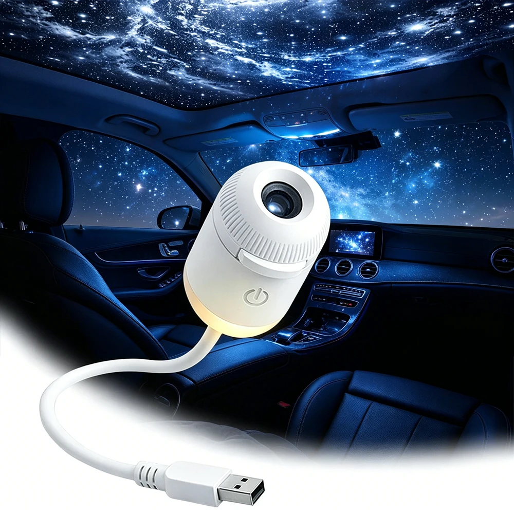 Luz de Proyección Ambiental USB con Enfoque Ajustable — Iluminación para Coche, Iluminación para el Hogar, Efecto Cielo Estrellado, Noche Romántica de Galaxia Saturno