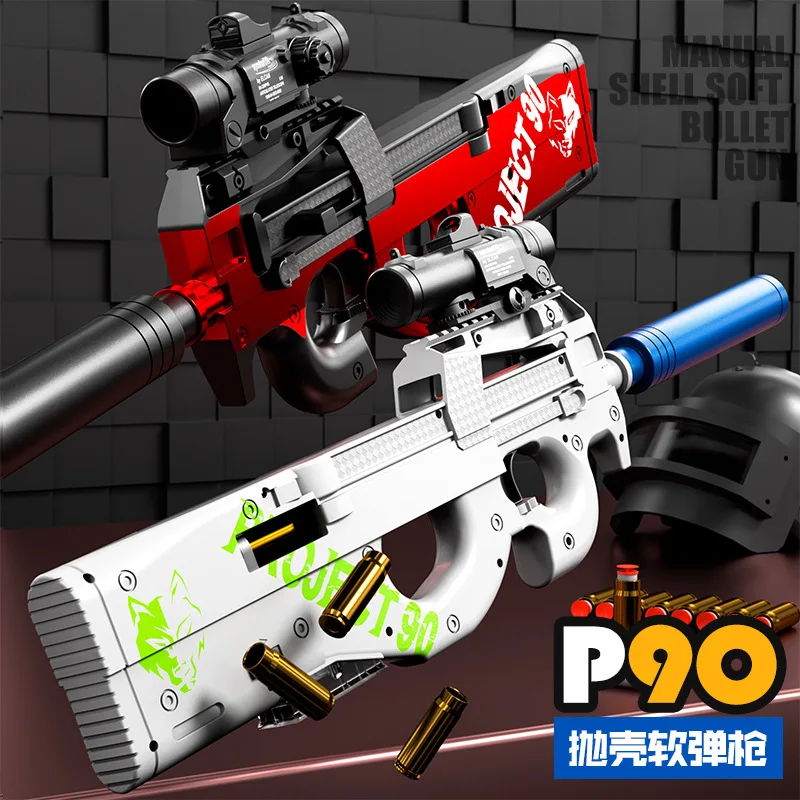 Bingfeng-carcasa de Rifle de asalto P90 para niños, lanzamiento de pistola de carcasa blanda, pistola de juguete, subametralladora para niños, modelo de Navidad 2025