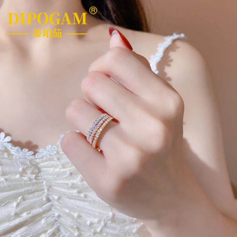 

DIPOGAM New Minimalist Thin Rings for Women Wedding Brilliant Moissanite Ring High Quality Versatile Female Finger Ring Jewelry