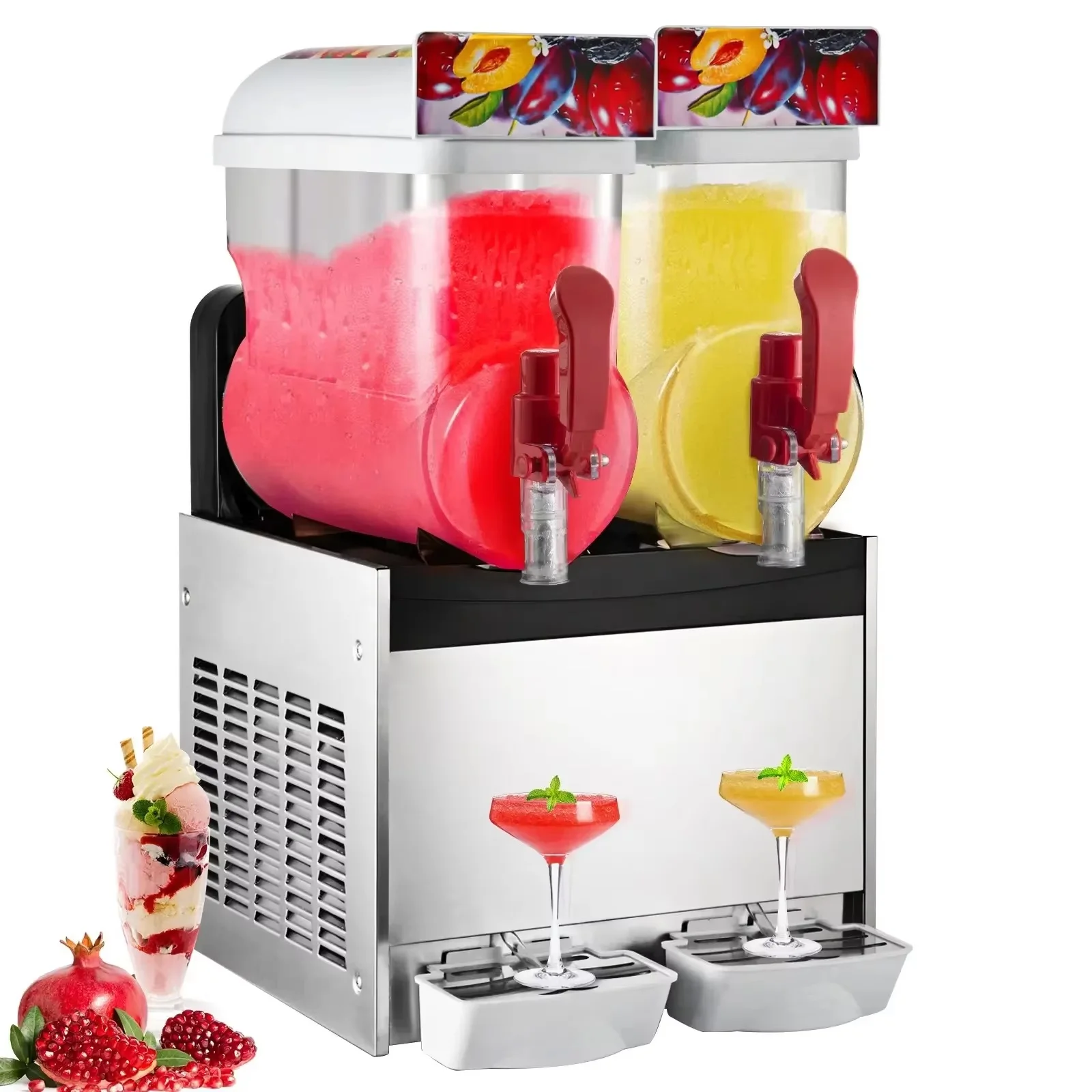 SIHAO 500W Commercial Slush Machine - 15Lx2 Dual Tank Frozen Drink Maker for Bar Café Shop Making Smoothie Margarita Beverages