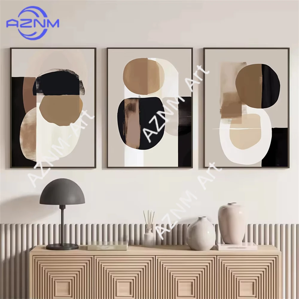 1/3 Stück Bohemian Abstrakte Formen Illustration Leinwand Poster Neutral Beige Schwarz Braun Geometrie Wandkunst Druck Gemälde Raumdekoration