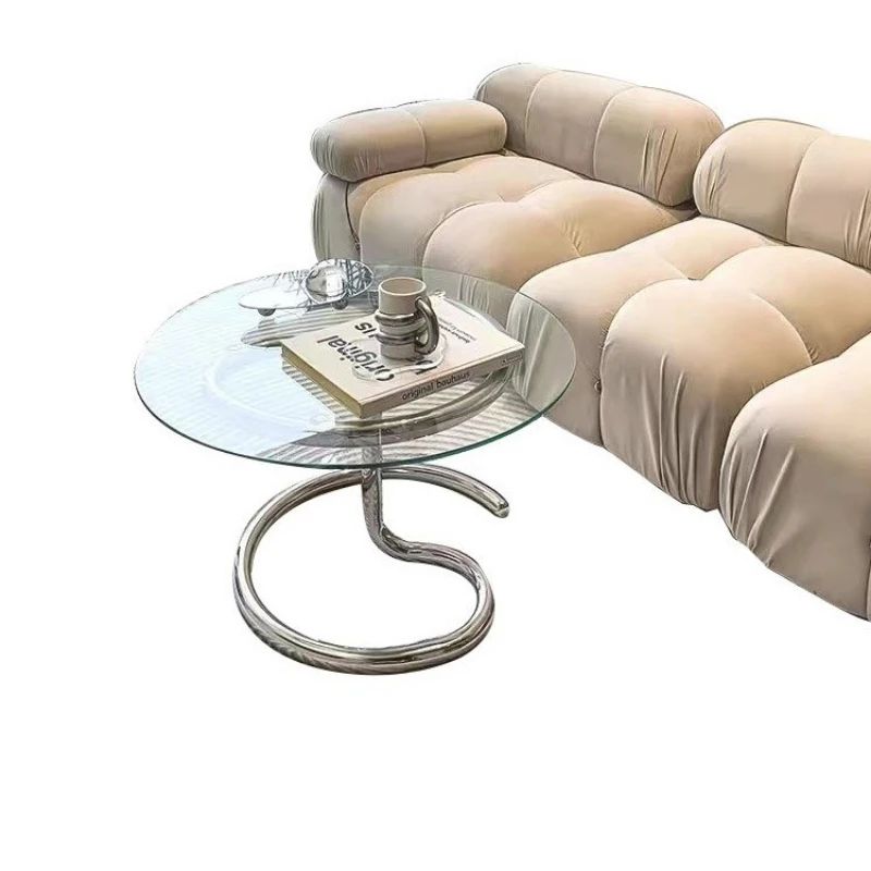 

Simple coffee table, living room home Nordic personality, side balcony stainless tempered glass