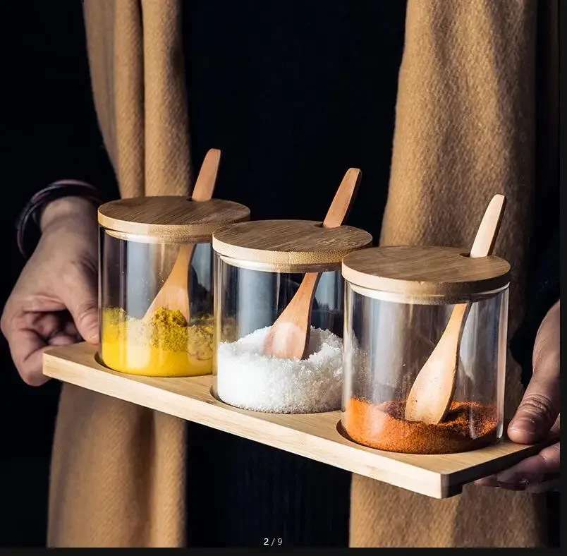 

Glass Spice Jar 3-piece Set Seasoning Jar Condiment Box Spice Container Seasoning Box Spice Bottle Salt Sugar Jar Storage Tank