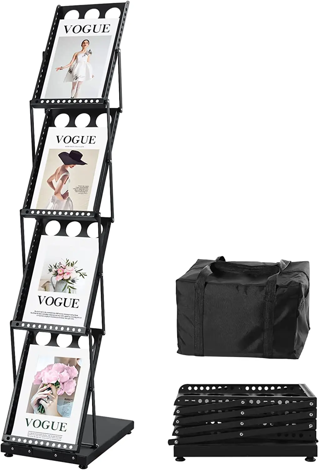 Folding Magazine Rack Newspaper Stand Brochure Display Stand Catalog Literature Rack 4 Pockets Suitable for Office Trade Show