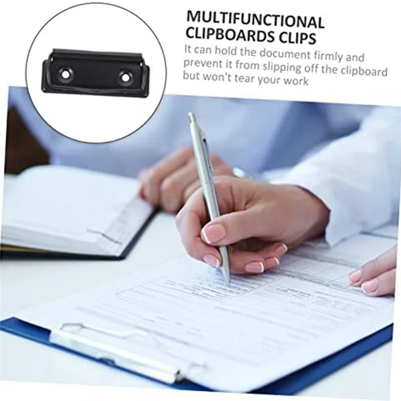 

AED5-15 PCS Stationery Plate Holder Stainless Steel Clips Pocket Folders Black Mountable Clipboards Clips File