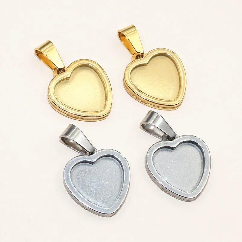 5pcs 12mm Inner Size Thick Stainless Steel Heart/Round Pendant Cabochon Blank Base Setting Tray DIY Jewelry Making Accessories image 4