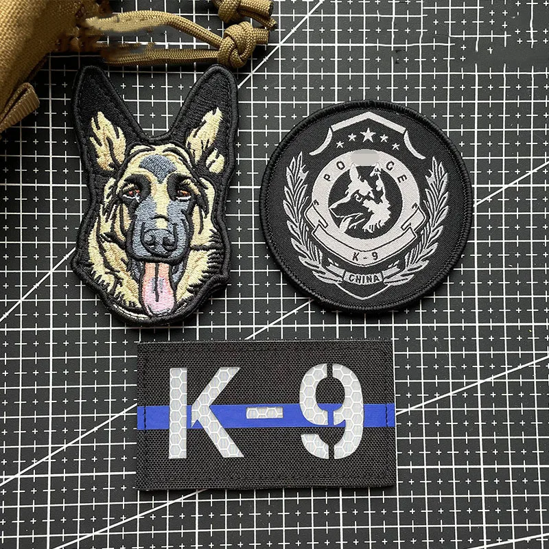 

German Shepherd Morale Badge Reflective K9 Cut Patch Military Fan Personality Outdoor Armband Dog Badge Hook and Loop Patch