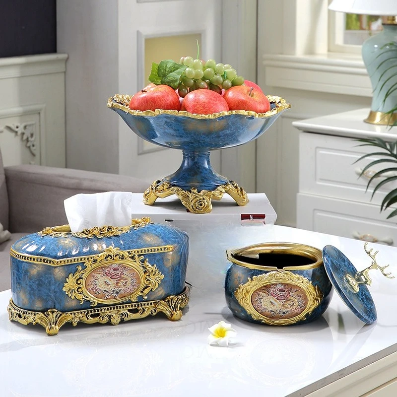 Fruit Plate Three-piece Set Household Tissue Box Living Room Light Luxury Coffee Table Ornament Creative Home