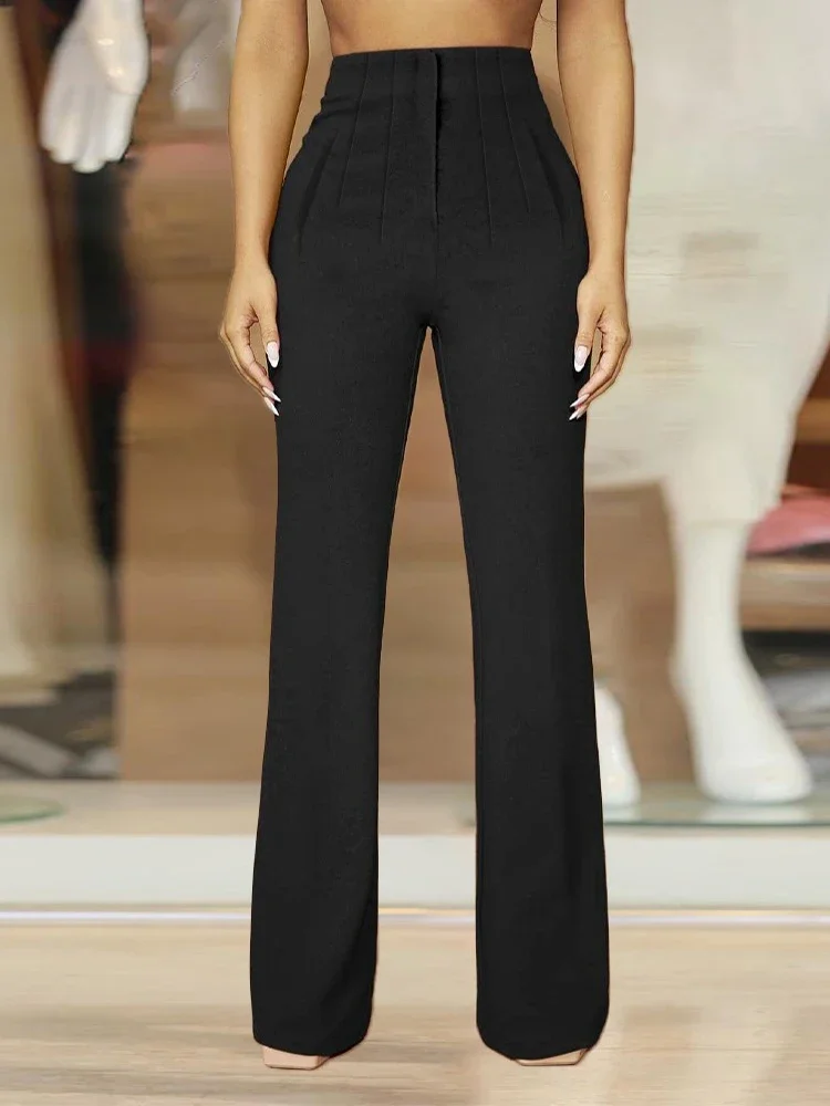 High Waist Ruched Flared Work Pants