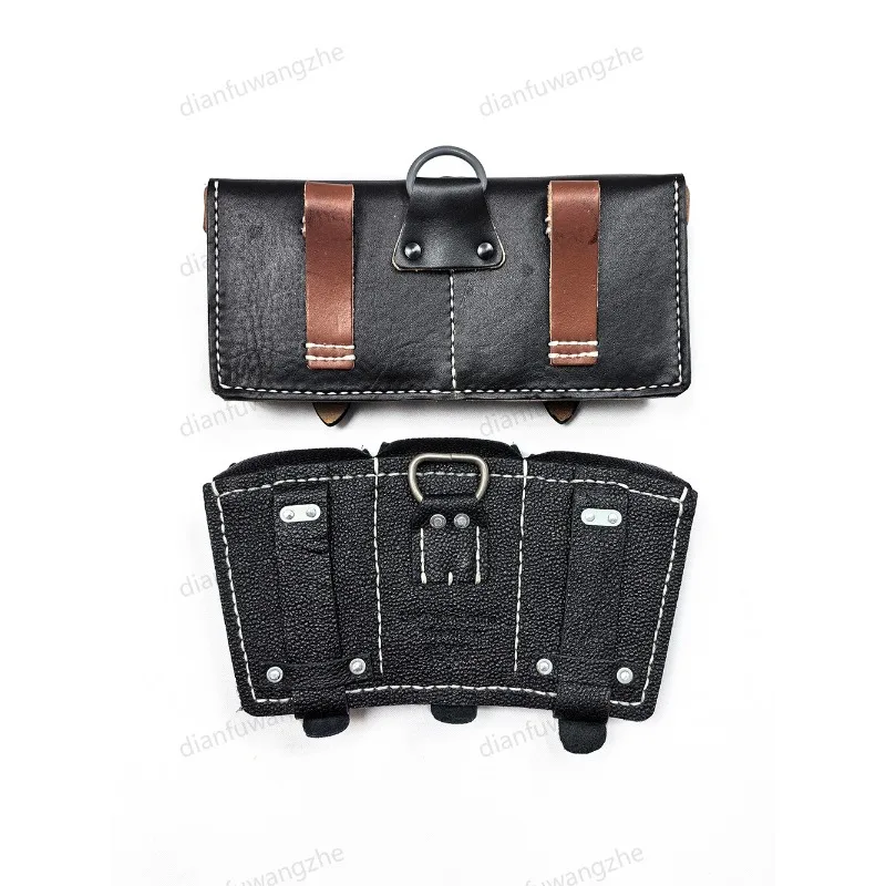 WW2 G43 & 98K Magazine Pouch Set Top Grain Leather Waist Bag 2‑Pack Historical Reenactment Movie Cosplay Prop