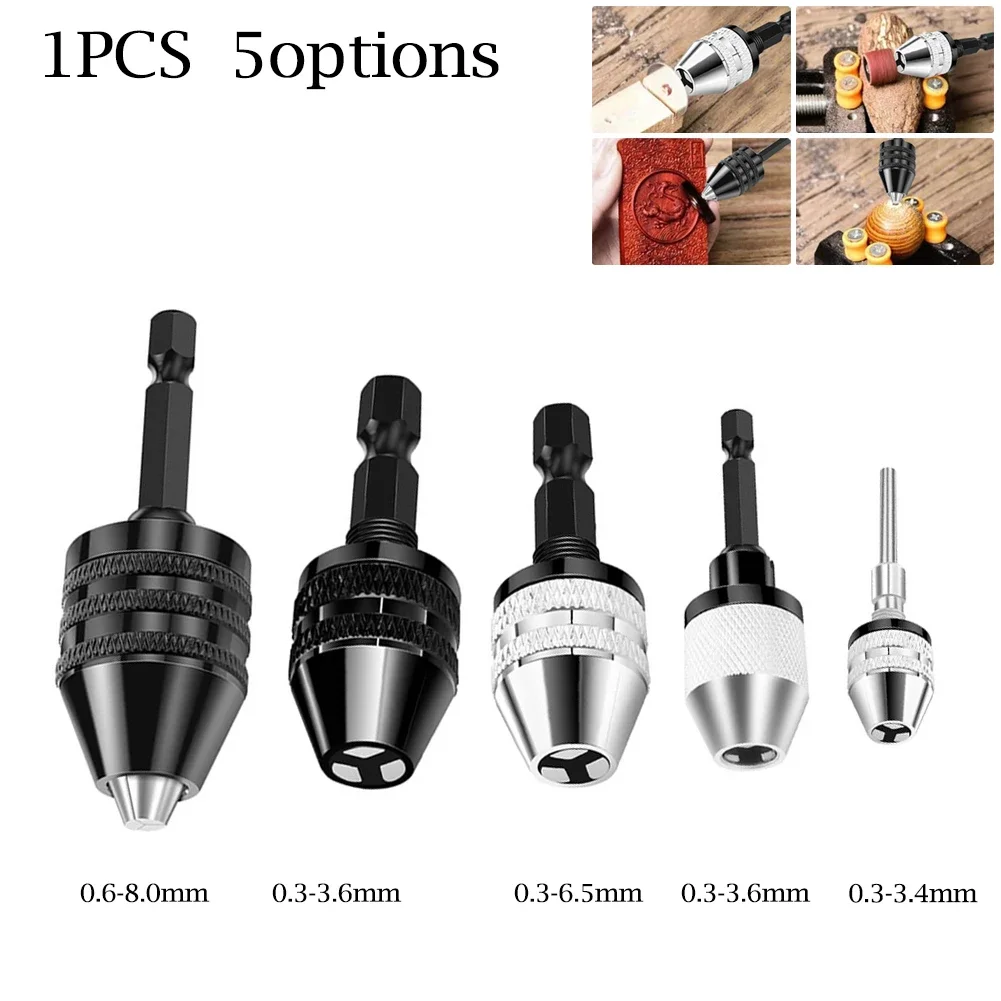 0.3-8mm Keyless Drill Chuck Self-Tighten Electric Drill Bits Colletting Fixture Tools 1/4 Inch Hex Shank Quick Change Converter