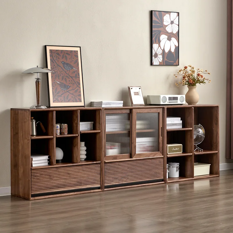 

Customizable Nordic Solid Wood Black Walnut Japanese Short Bookcase